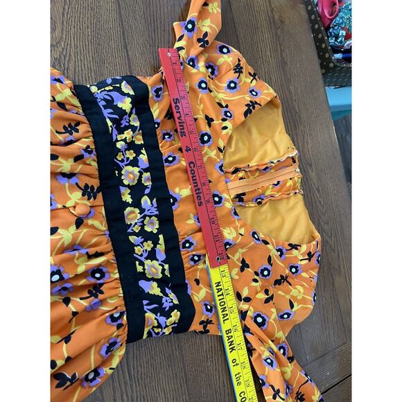 Vintage Roger Milot For Fred Perlberg Retro Dress Orange Purple Black Floral S/M - Picture 11 of 16